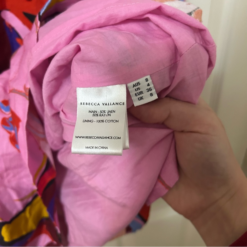 REBECCA VALLANCE Positano Tie-front Printed Linenblend Mini Dress in Pink Size 4 - Picture 12 of 13